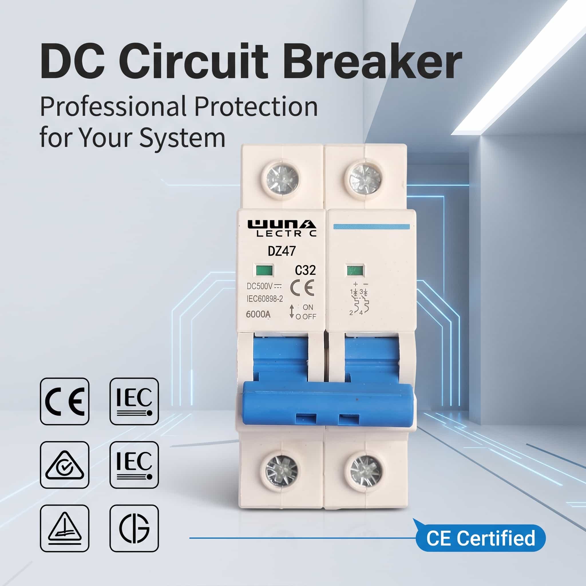 2 Pole DC Miniatur Circuit Breaker DZ47 C32 500V