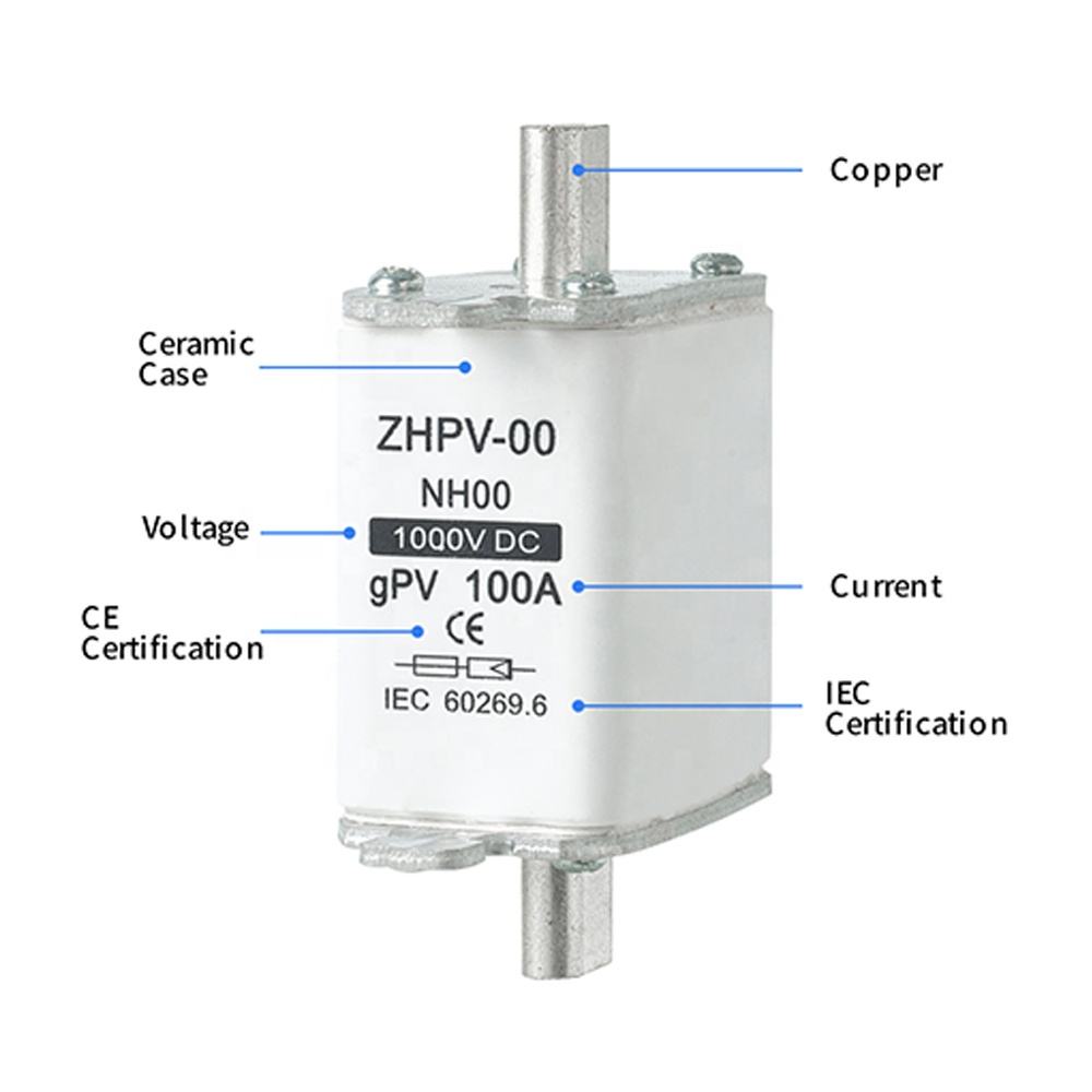 NH00-1000V IEC Tegangan Rendah Photovoltaic Knife Fuse Plastik 80A 6ka Kapasitas Pecah